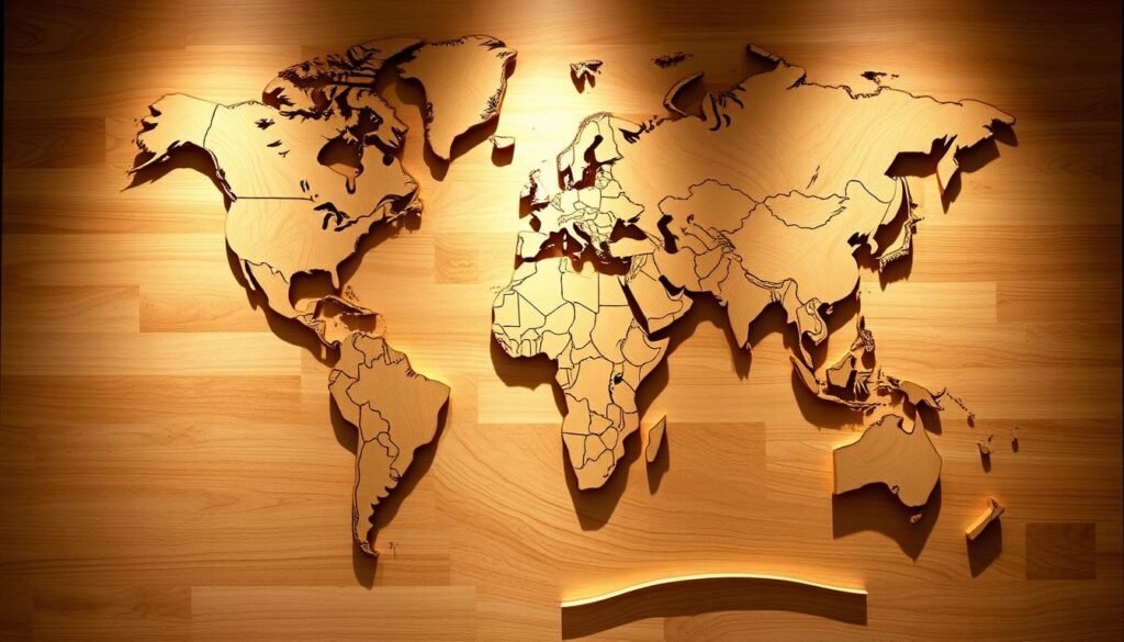 3D wooden wall map