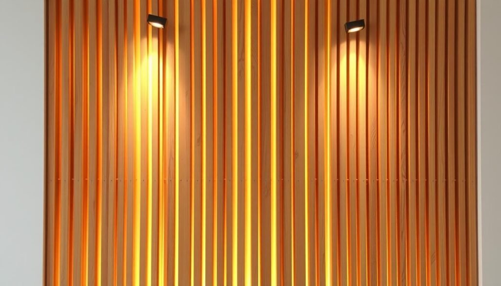 backlit wooden slat panels