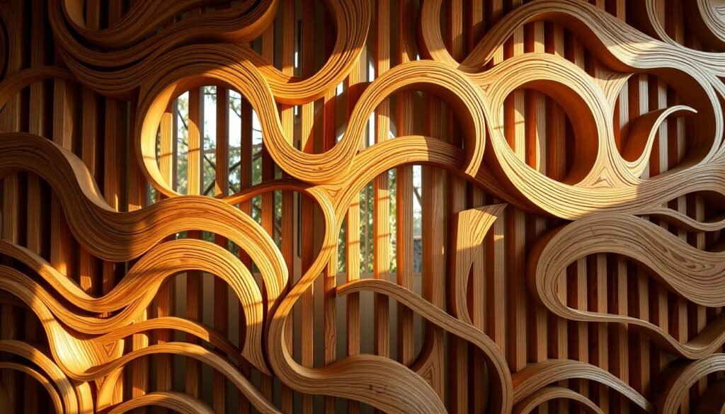 curved wooden slats