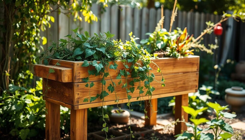 elevated wooden garden trough