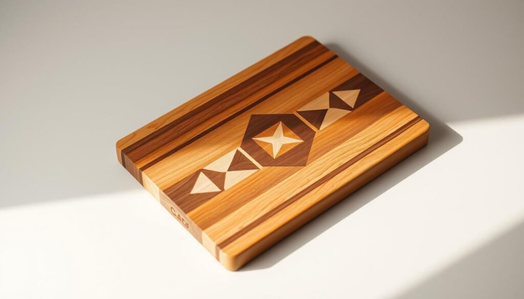 geometric pattern inlay serving board