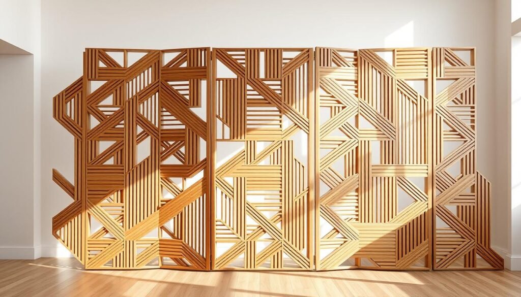 geometric wooden screen divider