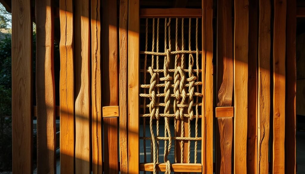 reclaimed wood rope screen divider