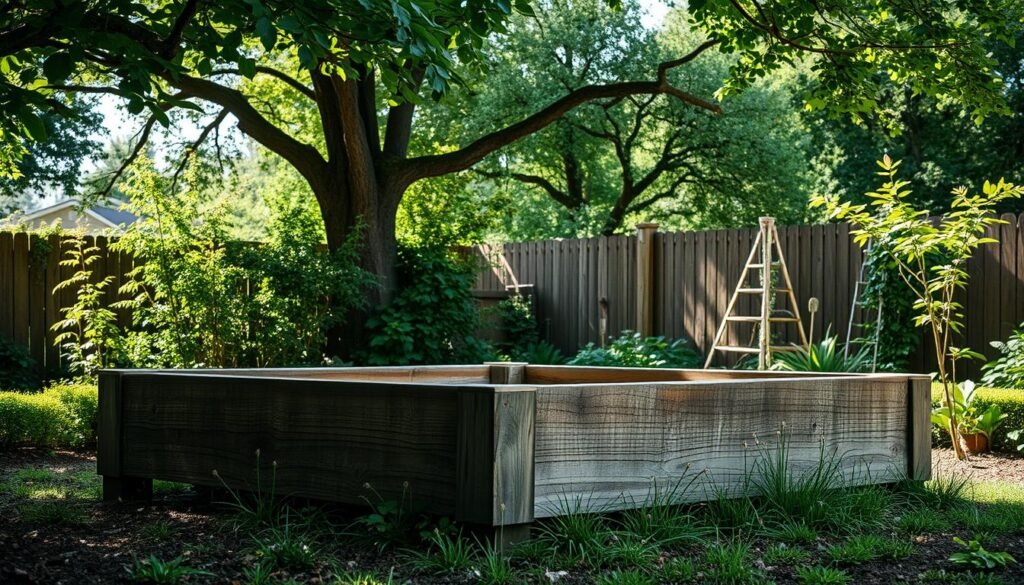 rustic wooden garden bed frame