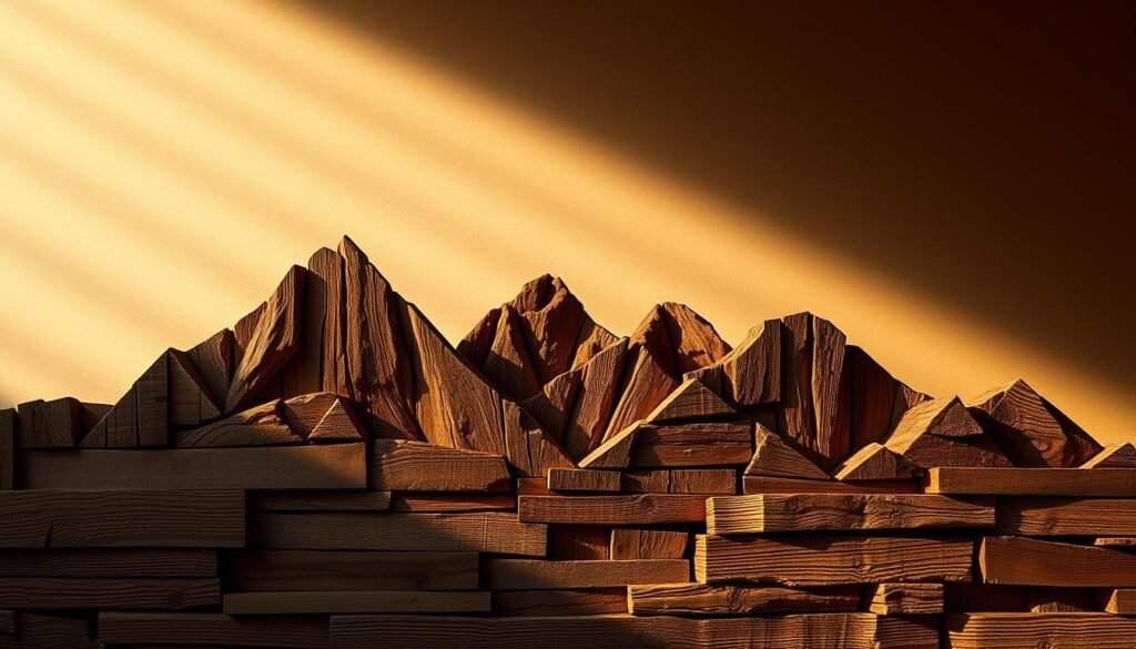 rustic wooden mountain range silhouette