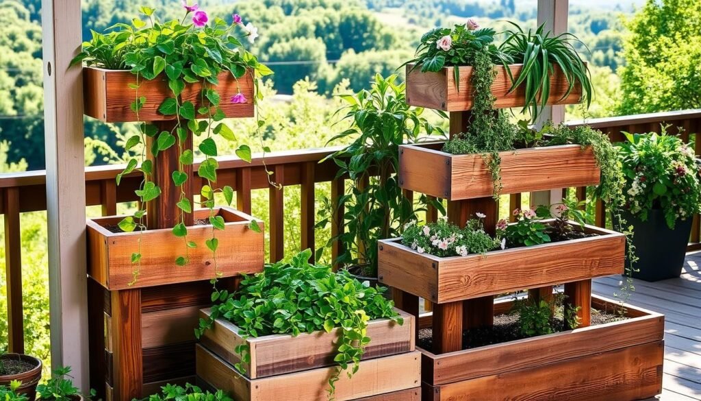 tiered wooden planters
