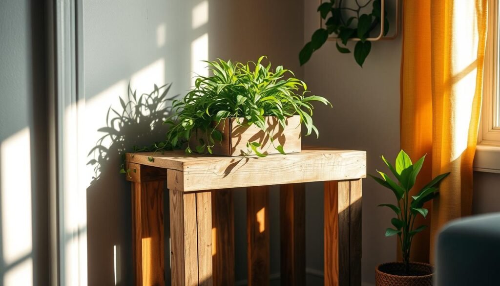 upcycled pallet corner plant stand