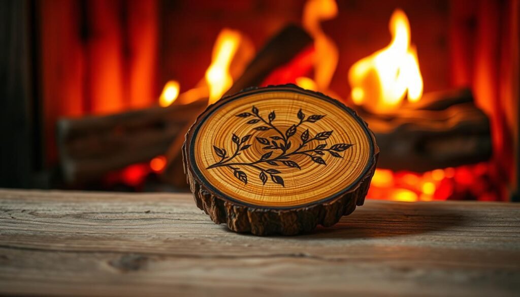 wood burning on tree slices