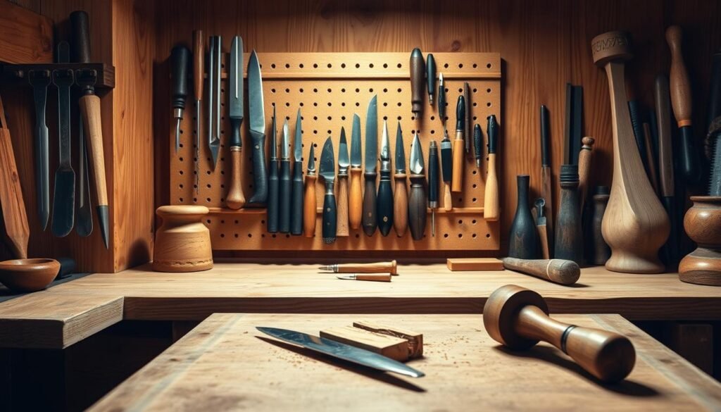 wood carving workspace