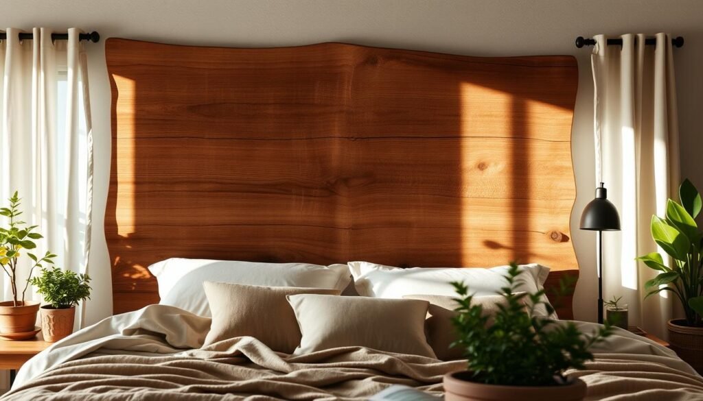 wood headboard styling
