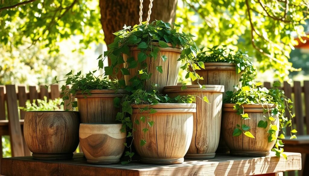 wooden flower pots