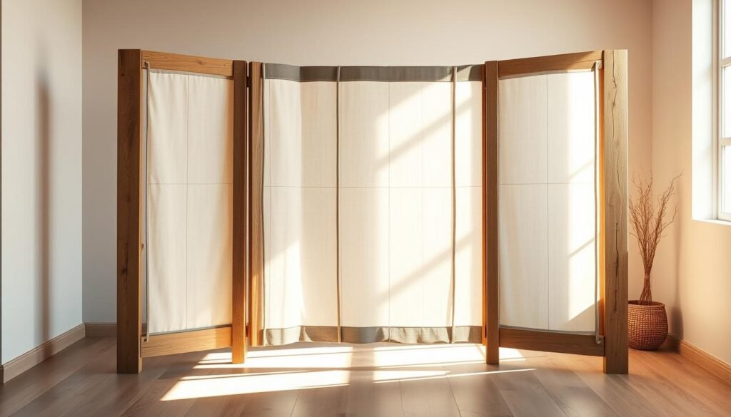 wooden frame fabric inserts room divider