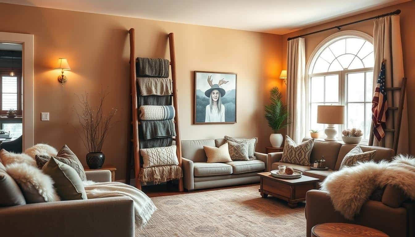 DIY Rustic Wooden Blanket Ladder Ideas for Cozy Living Rooms
