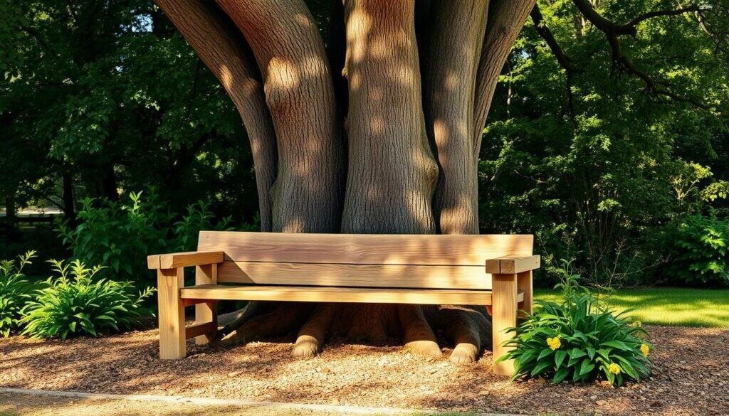 DIY wooden outdoor bench around a tree DIY wooden outdoor bench around a tree