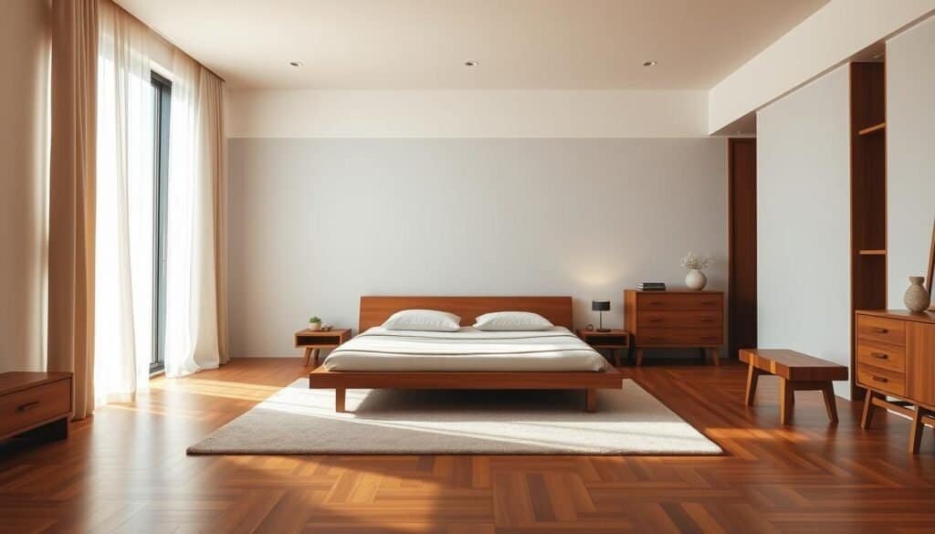 Minimalist Bedroom with Wood Accents Minimalist Bedroom with Wood Accents