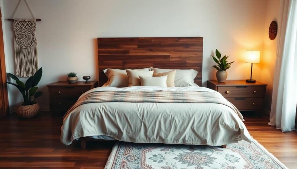 boho bedroom with rustic wooden elements boho bedroom with rustic wooden elements