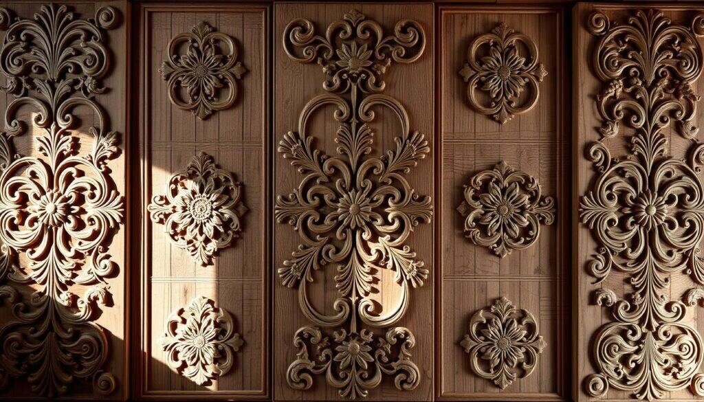 carved wooden wall panels