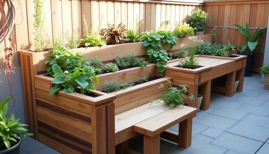 diy wooden tiered planter with built-in seating diy wooden tiered planter with built-in seating