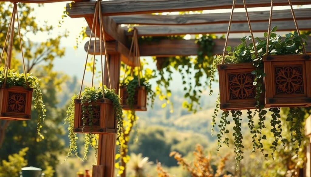 hanging wooden planters