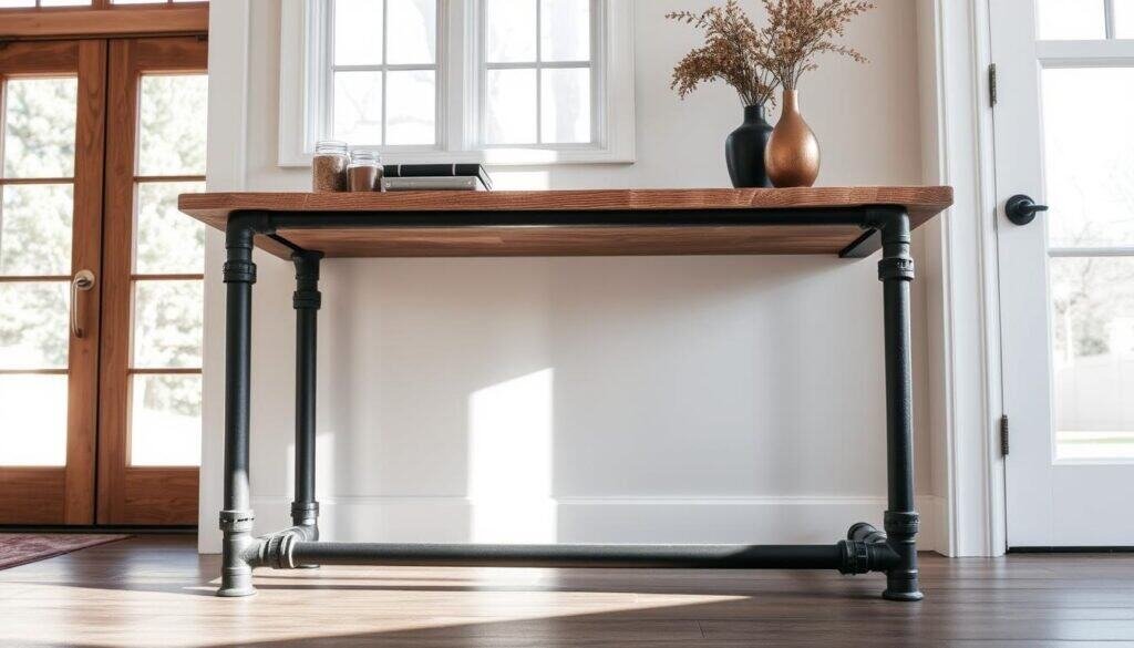 industrial pipe wood console table industrial pipe wood console table