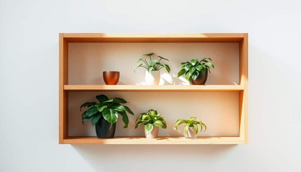 minimalist wooden shelf with plants minimalist wooden shelf with plants