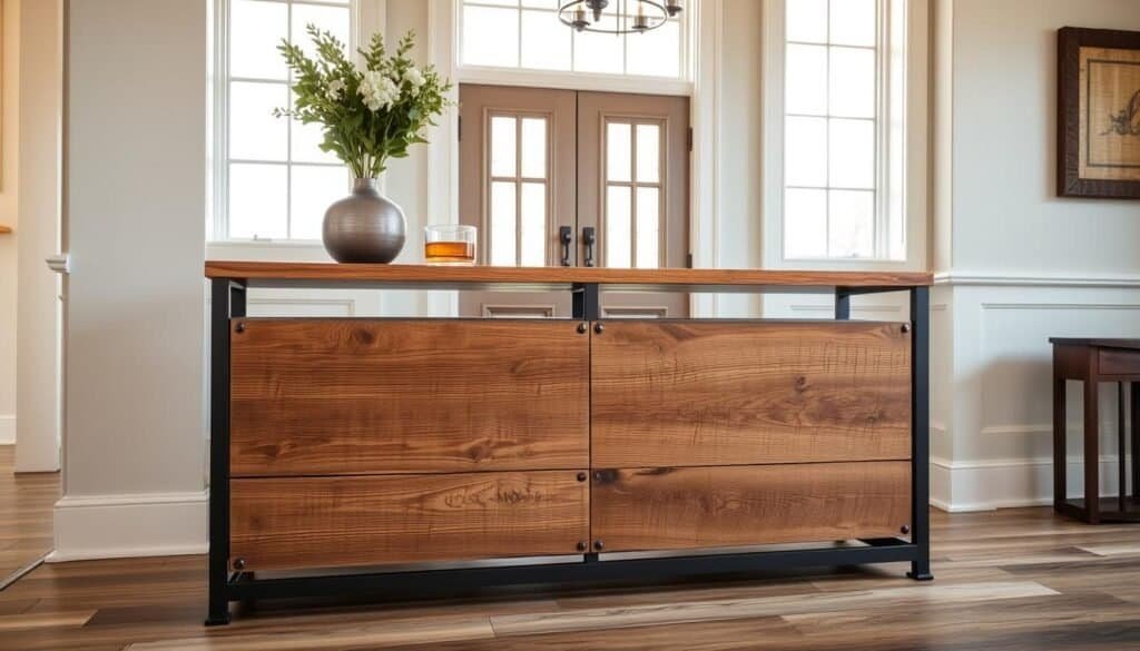 reclaimed barn wood console with metal accents reclaimed barn wood console with metal accents