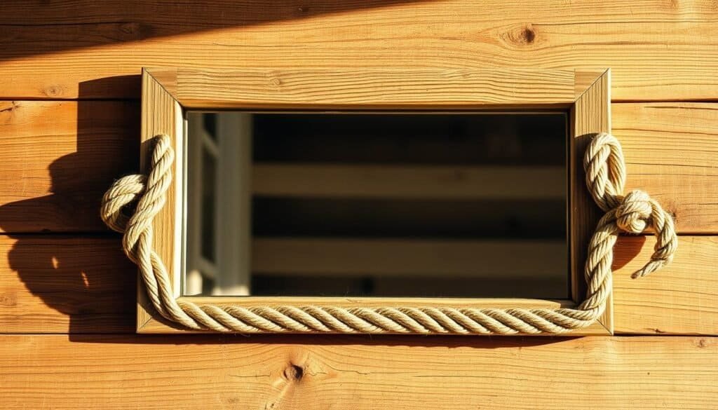 rope-accented wooden mirror frame rope-accented wooden mirror frame