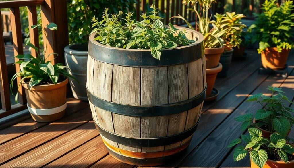rustic wooden barrel planter rustic wooden barrel planter