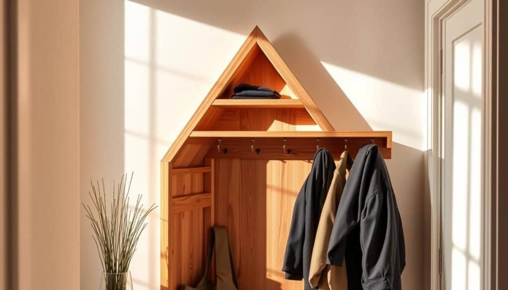 space-saving corner coat rack