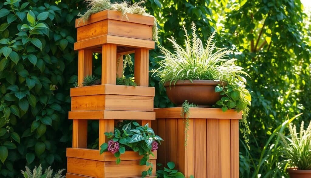 tiered wooden planters