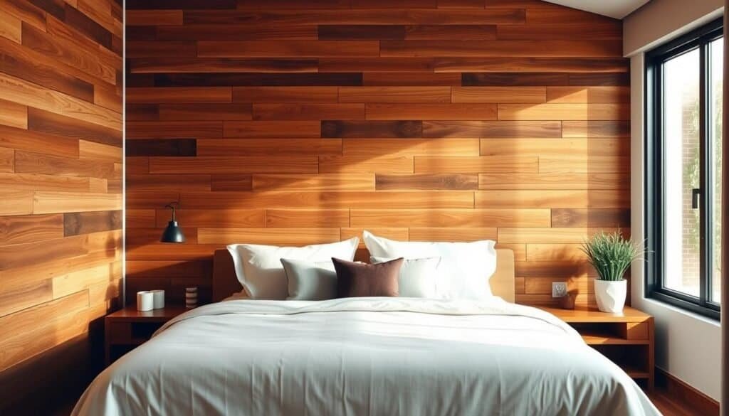 wooden accent wall behind bed wooden accent wall behind bed