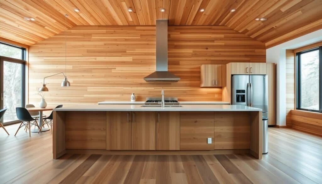 wooden feature walls in open concept kitchen wooden feature walls in open concept kitchen