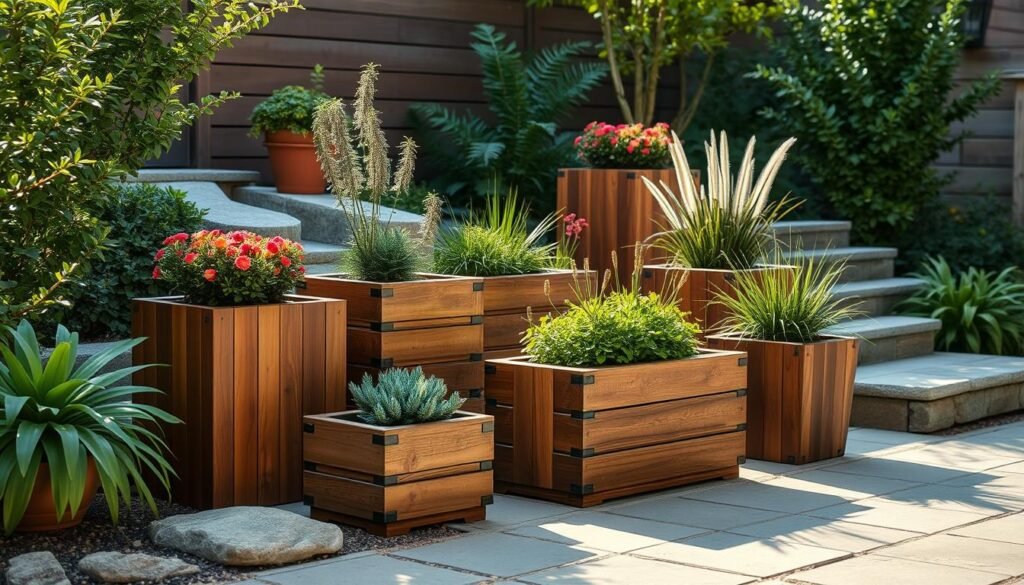 wooden planters outdoor decor