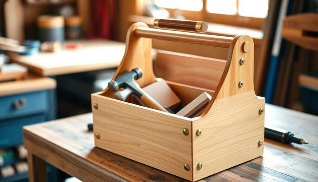 child-sized wooden toolbox