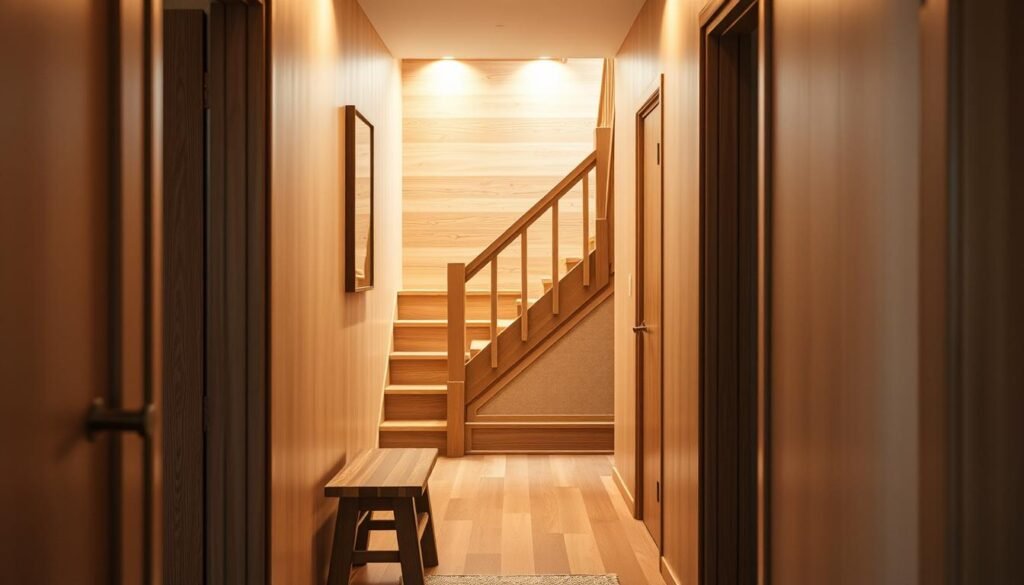 compact entryway with wooden features compact entryway with wooden features