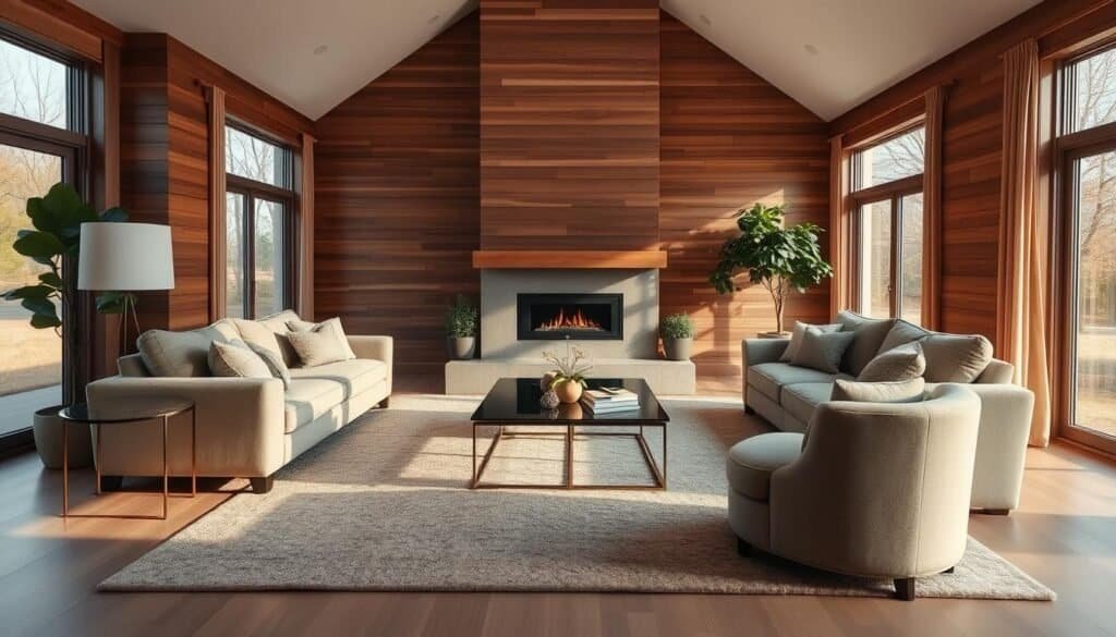custom-built living room with wood accent custom-built living room with wood accent