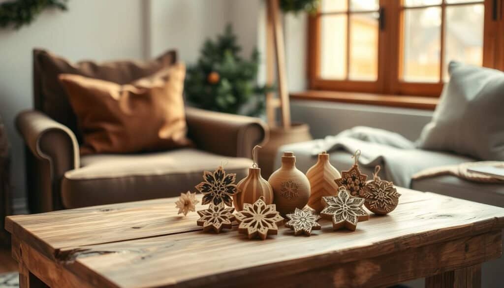 displaying handmade wooden ornaments