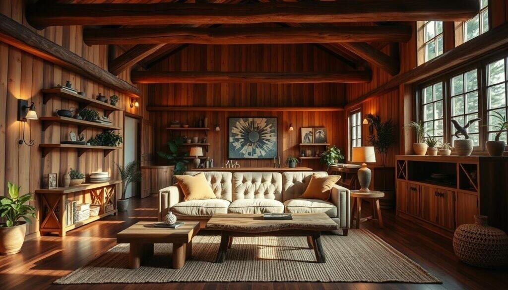 living room wood accents