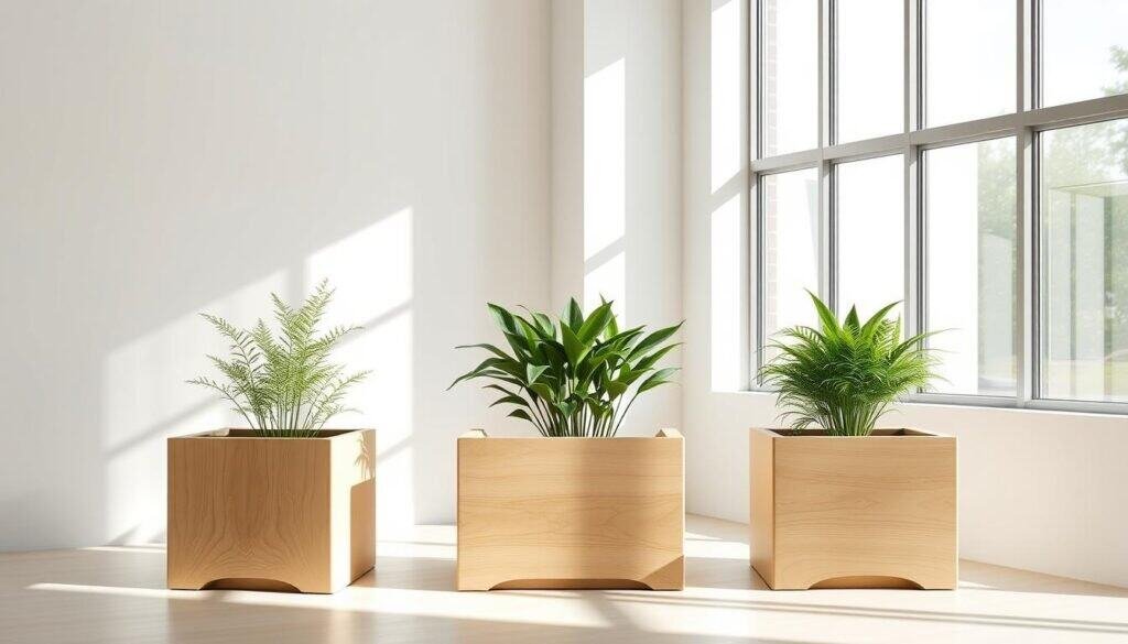 minimalist wooden planters