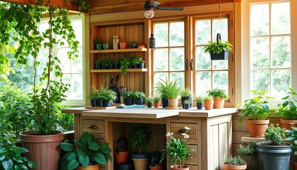 potting station with fold-down work surface potting station with fold-down work surface