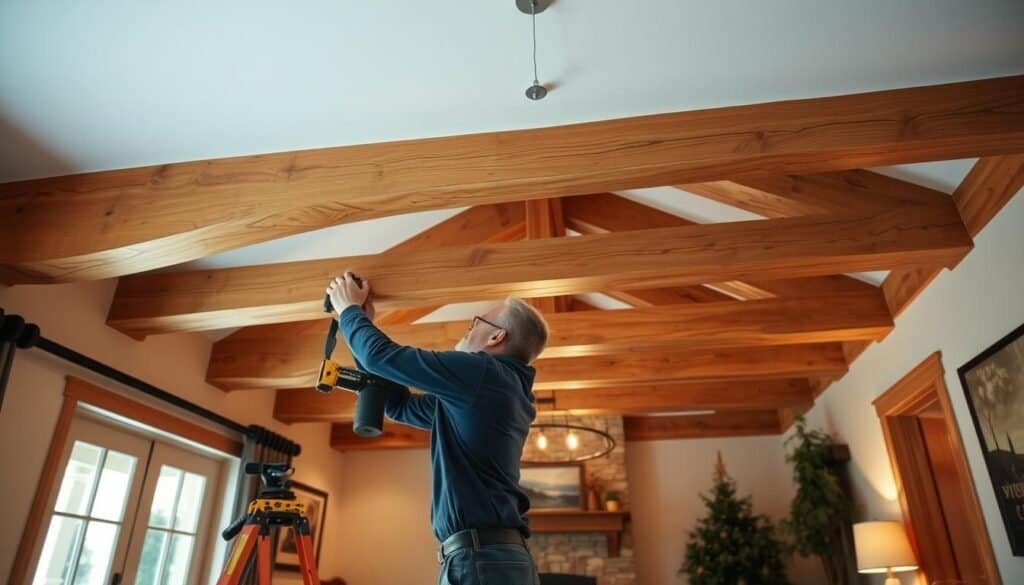 professional installation of wood beams in living room professional installation of wood beams in living room