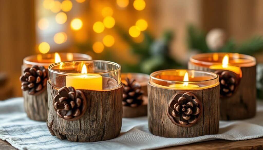 reclaimed wood candle holders with pinecone accents reclaimed wood candle holders with pinecone accents