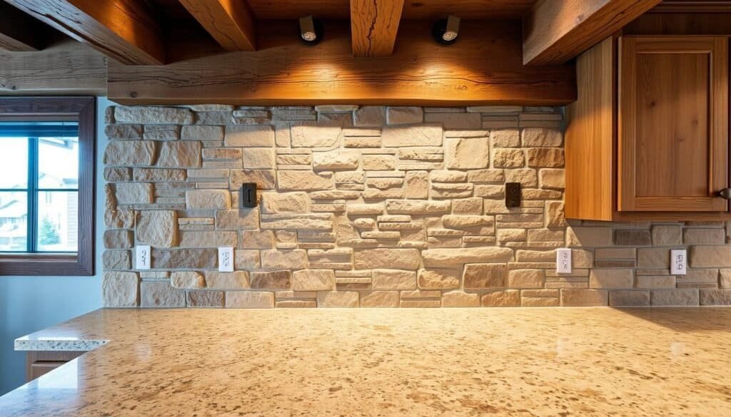 rustic kitchen backsplash with natural stone