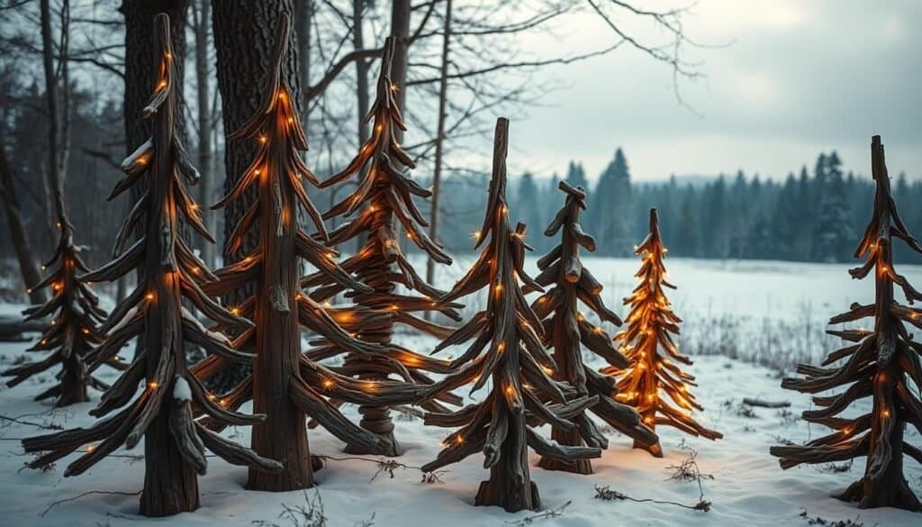 rustic wooden Christmas trees