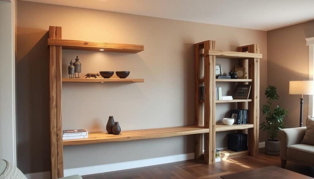 rustic wooden shelving