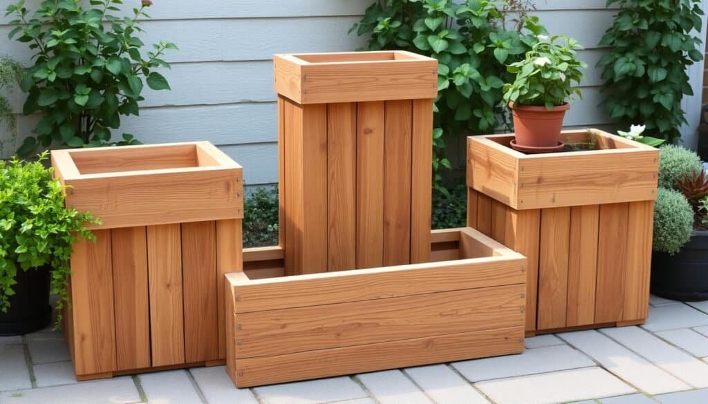 tiered outdoor wooden planter boxes