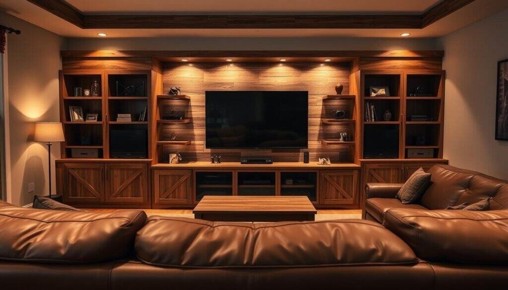 wood-accented entertainment centers