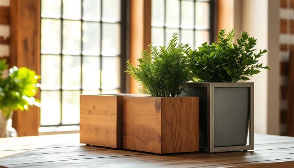 wood and metal planters