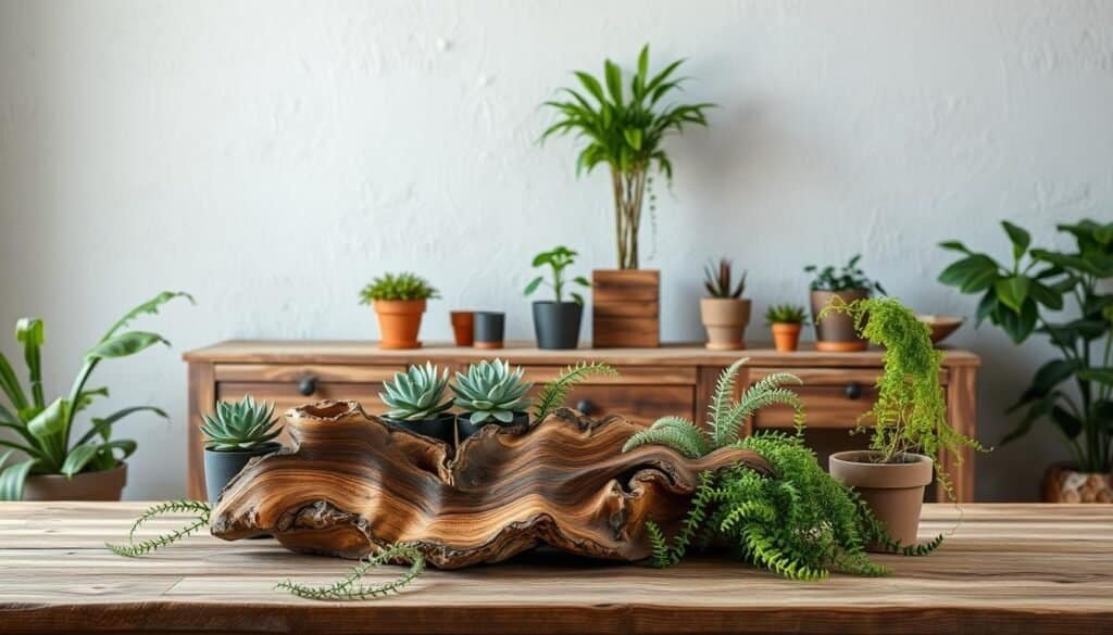wood and plants decor combination