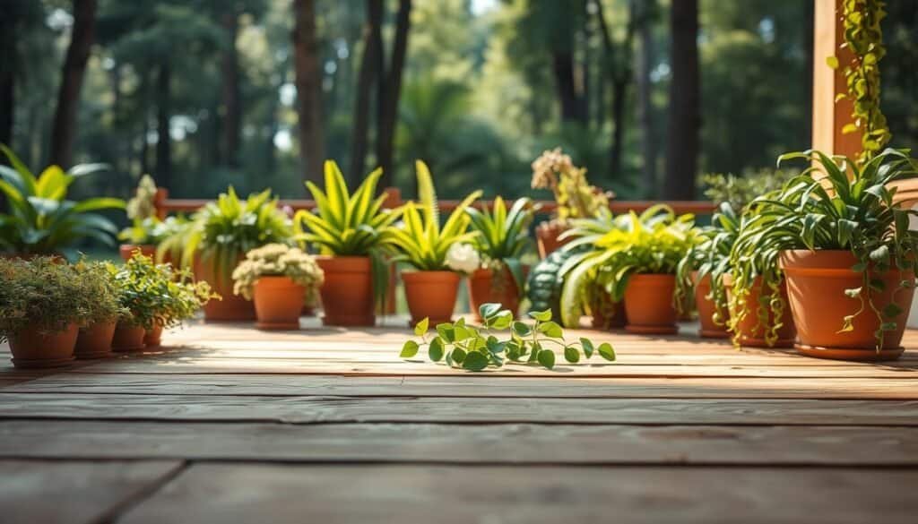 wood and plants for peaceful space